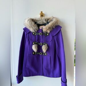 Juicy Couture Purple Peacoat with Faux Fur Trim